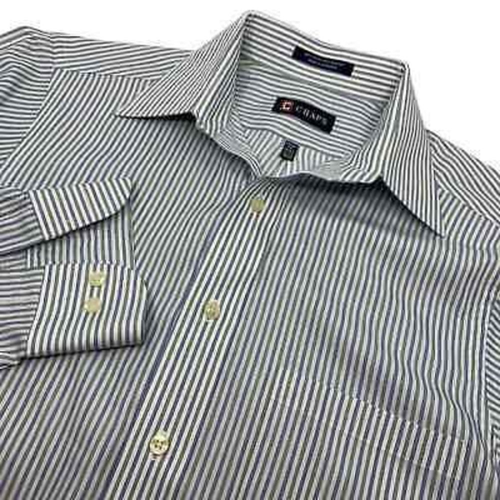 Chaps Men's LS Wrinkle Free Button Down Shirt Blue/Green‎ White Striped Size S